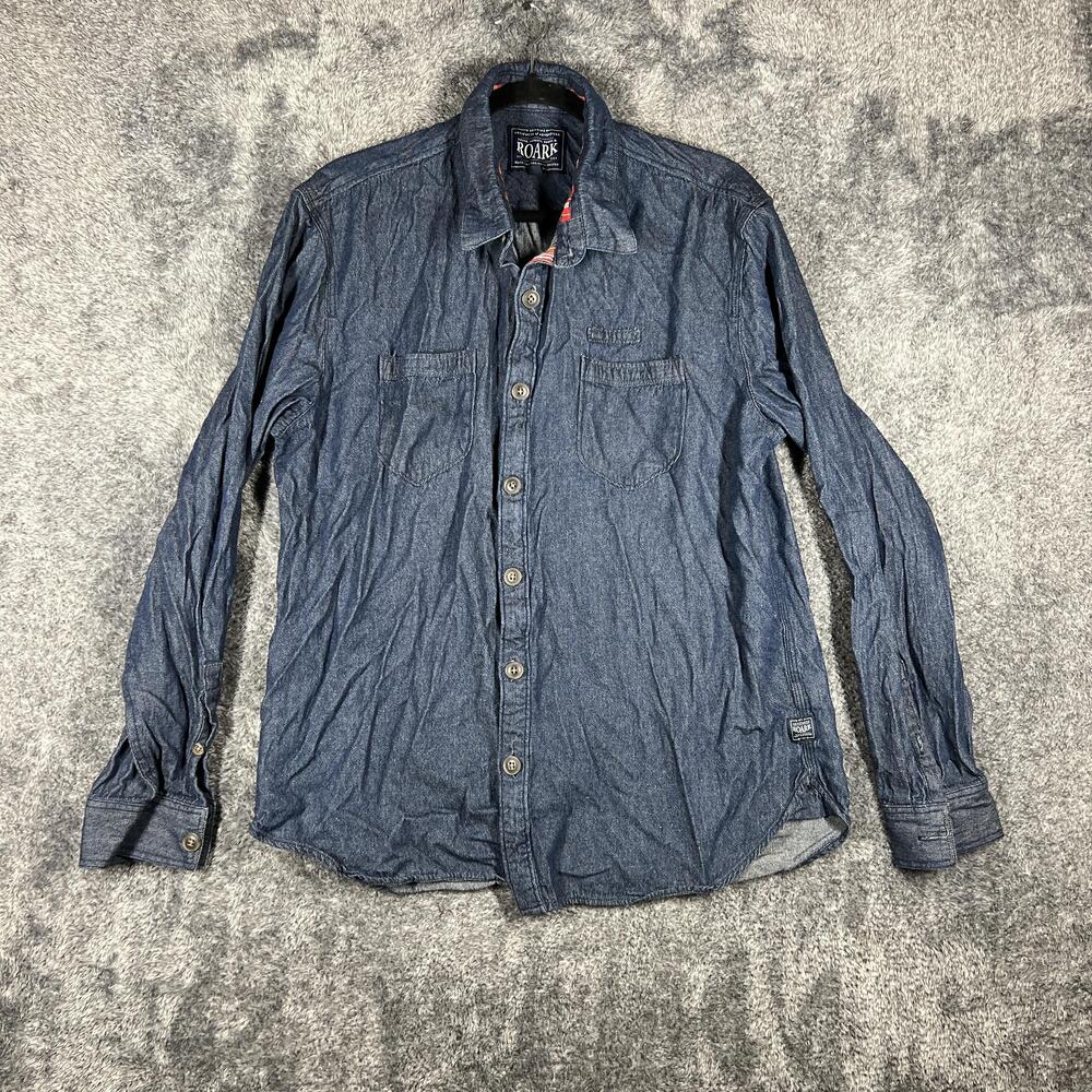 Roark Shirt Mens XL Blue Long Sleeve Button Up Cotton Collared Pocket